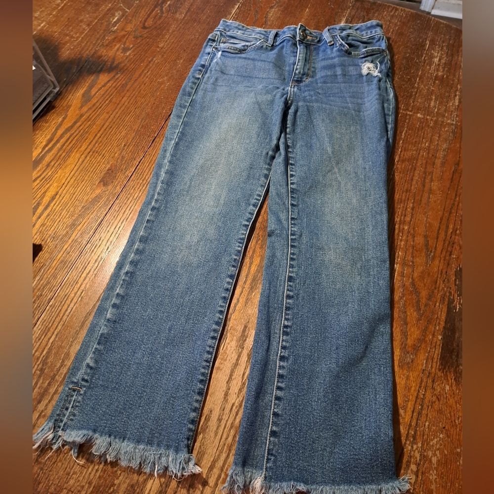 Sam Edelman Stiletto Crop Boot High Rise Distressed Denim Blue Jeans Waist 29